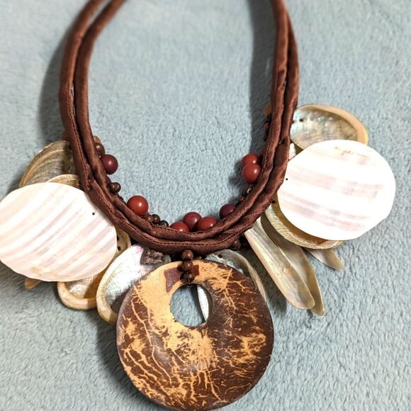 Vintage Artisan Made Natural Shells and Seeds Necklaces on a Satin Cord - Picture 14 of 14